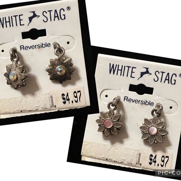 Vintage Earrings Reversible Pewter with Studs - Picture 1 of 4